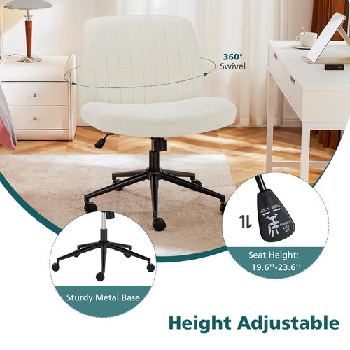 OLIXIS Criss Cross Chair with Wheels Wide Cross Legged Office Desk Vanity Chair Comfy Fabric Armless Adjustable Swivel for Home Computer Task Fabric Beige