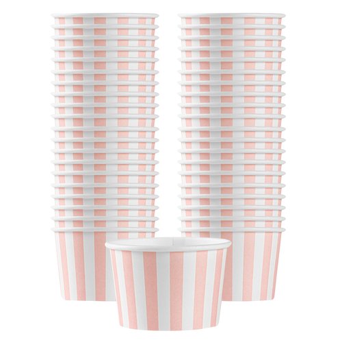 Restaurantware-Coppetta 4 Ounce Dessert Cups, 200 Disposable Ice Cream Cups - Lids Sold Separately, Heavy-Duty, Pink And White Paper Frozen Yogurt Bowls, For Hot And Cold Foods