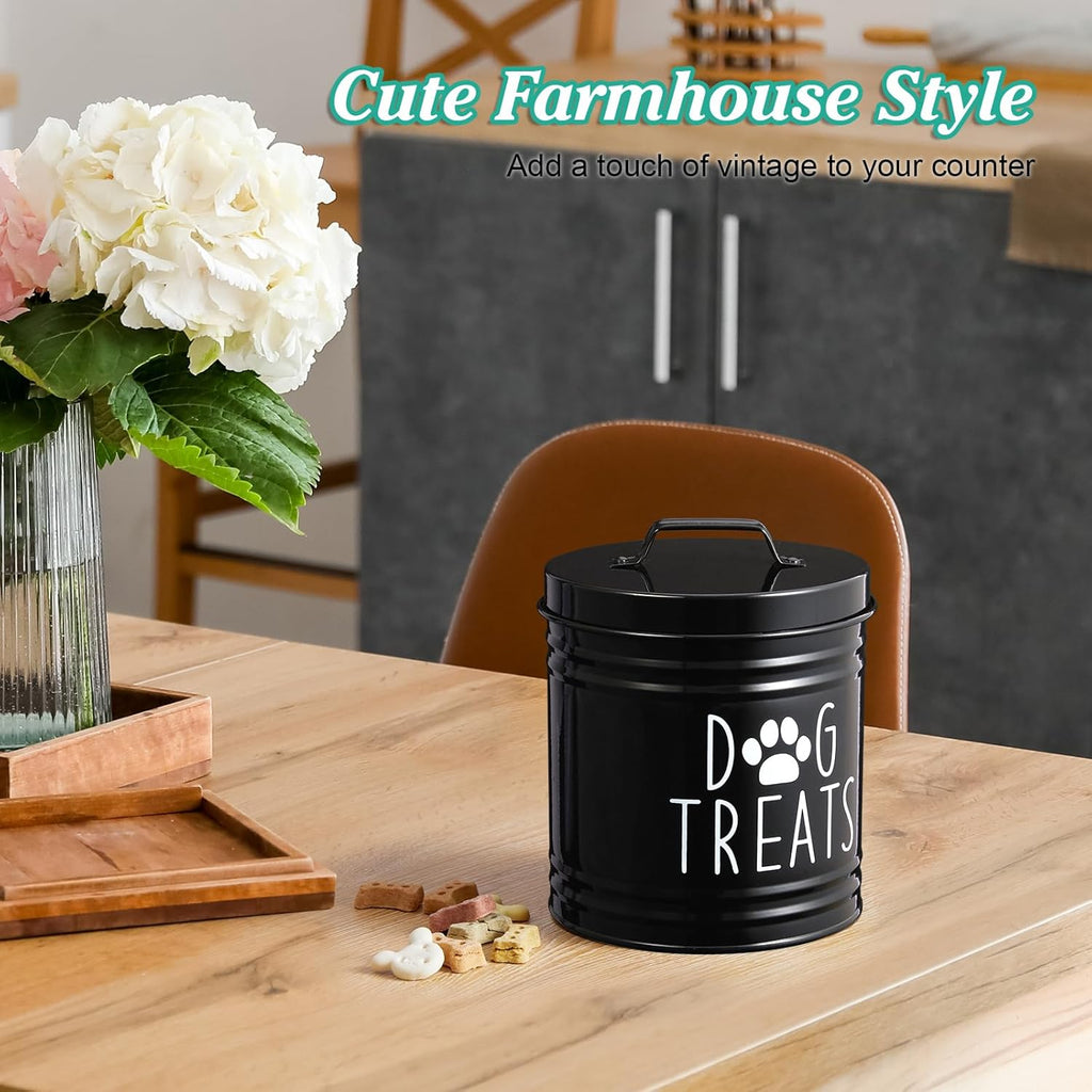 OUTNILI Dog Treat Container - Airtight 6.6" Tall X 6" Round Black Jar for Kitchen Storage | Rustic Canister for Pets