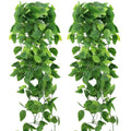 HOREAKHJ 2-Pack Fake Hanging Plants, Faux Hanging Plant Artificial Greenery for Living Room Bedroom Boho Wall Shelf Indoor Outdoor Decor (Green Pothos Ivy Vines)