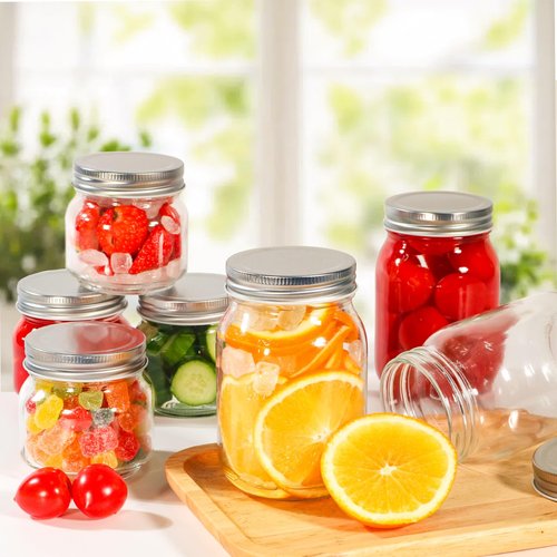 GUEQUITLEX Glass Mason Jars With Lids Genuine Preserve Jar 16OZ, Canning Jars for Food Storage, Dry Food, Snacks, Candies, DIY Projects 4 Pack