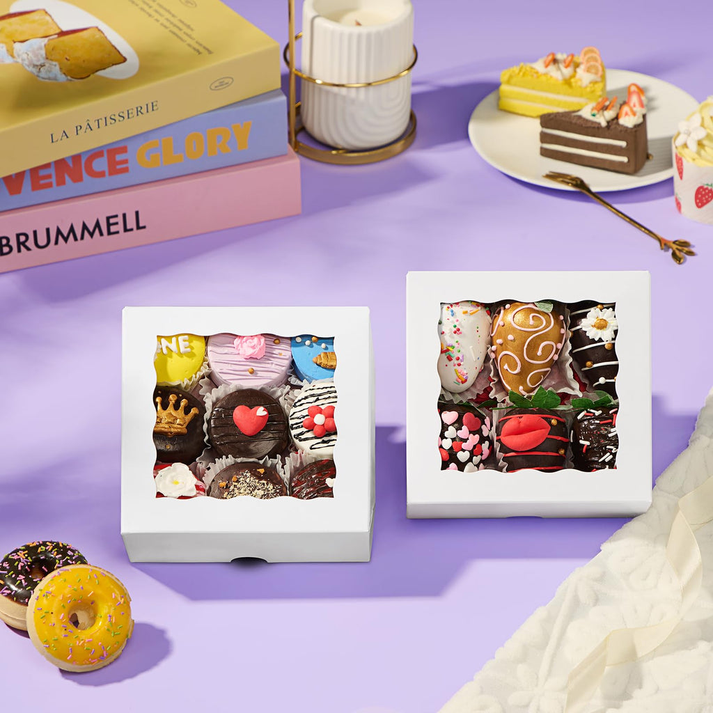JCXGRVC 20PCS 5x5x2 Inch Bakery Boxes Chocolate Covered Strawberries Boxes for 4 Mini Cake Boxes Cookies Macaron Boxes Pie Boxes Browines boxes