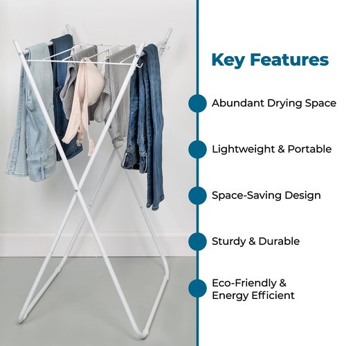 Honey-Can-Do Easy-Fold Collapsible Clothes Drying Rack – Sturdy Metal Laundry Rack, Holds 40 lbs., Space-Saving Clothes Rack, Towel Rack, Foldable Laundry Drying Rack for Indoor/Outdoor Use – White
