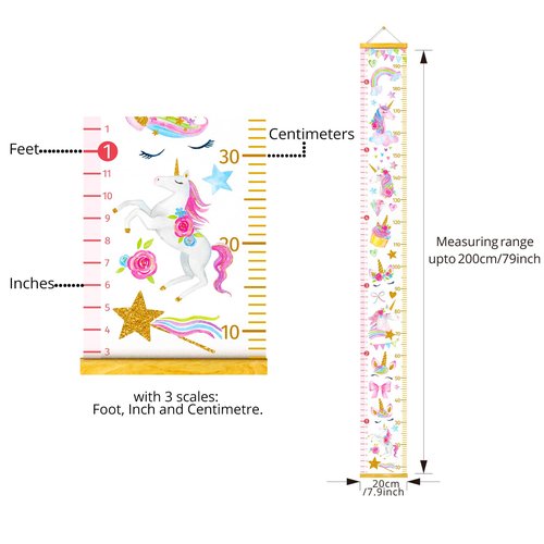 HomeEvolution Kids Growth Chart Height Measuring Chart, Unicorn Canvas Wall Hanging Rulers for Baby Children Girls Bedroom Decor