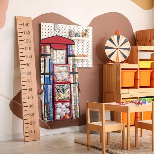Christmas Wrapping Paper Organizer - Double-Sided Storage for Gift Bags & Wrapping Paper | Red