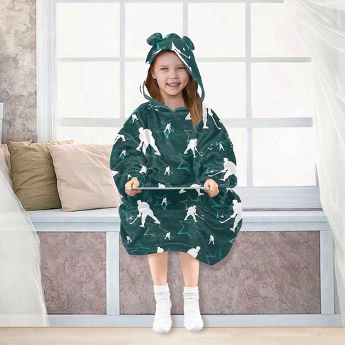 Sletend Hockey Players Wearable Blankets for Kids,Hoodie Blankets Sweatshirt Super Soft Warm Cozy Oversized Blanket Hoodie with Pocket,Small