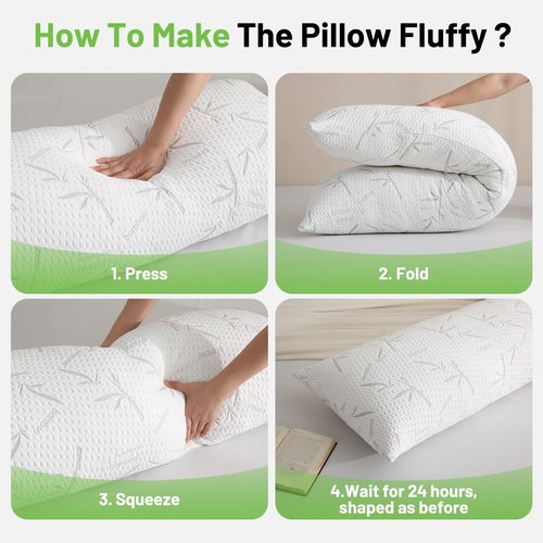 Primesoft Full Body Pillow with Removable Pillowcase for Adults,（Memory Foam Filling）（Long Pillow for Side Sleepers） （Fluffy and Firm）（Adjustable Filling）（20×54 Inch，White）