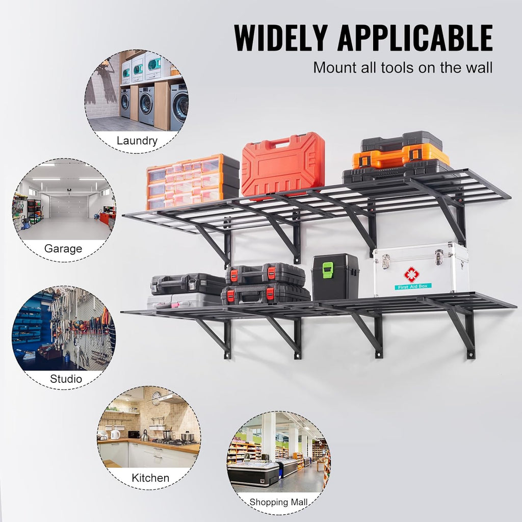 VEVOR Garage Shelving - Heavy Duty Wall Mounted Storage Rack | 2 x 6 Ft, 1600 Lbs Capacity, 2 Pack