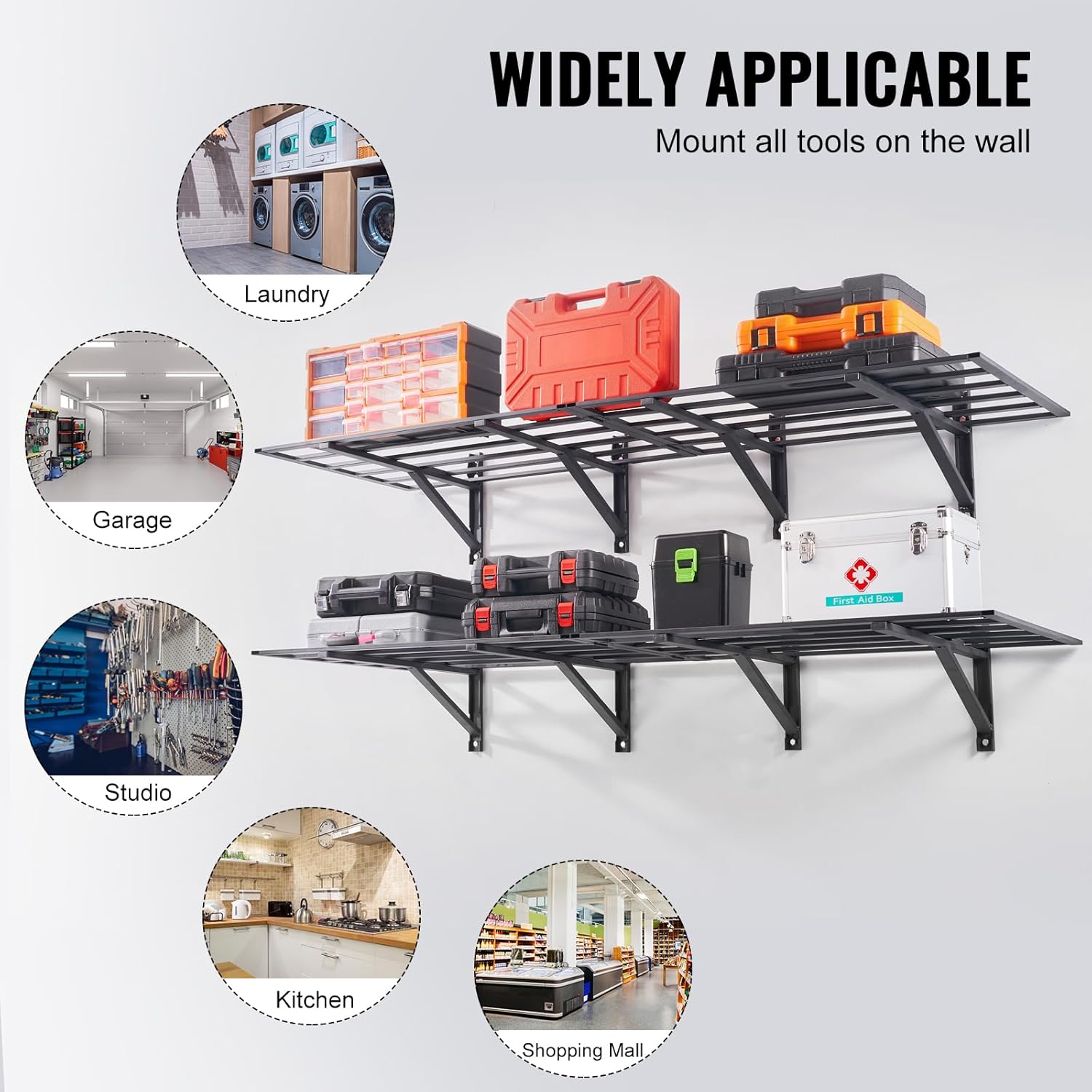 VEVOR Garage Shelving - Heavy Duty Wall Mounted Storage Rack | 2 x 6 Ft, 1600 Lbs Capacity, 2 Pack
