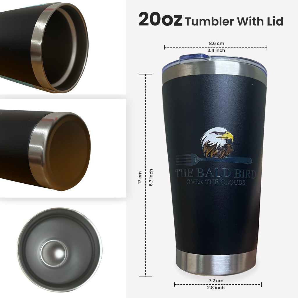 THE BALD BIRD 20oz Stainless Steel Double Wall Vacuum Tumbler, Hot & Cold (1, Black)