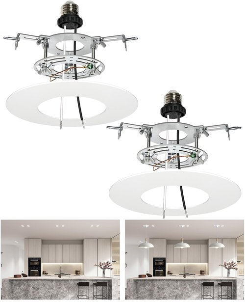 VTYXCTIGJ Recessed Can Light Conversion Kit for 5" and 6" Ceiling Light Fixtures Upgrade, Pendant/Hanging Light, Ceiling Fans Compatible, Includes 7¾" Flat Steel Medallion, White Finish (White-2)