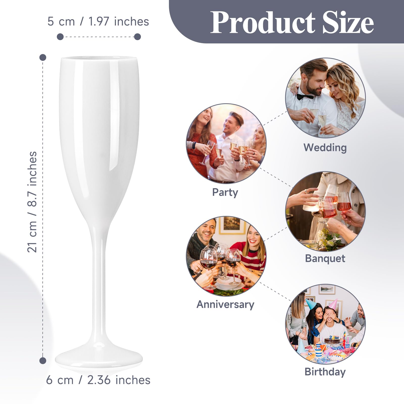 XUWAIDSGN Acrylic Champagne Flutes Toasting Glasses Unbreakable Mimosa Bar Reusable Wine Glasses Vintage Champagne Flutes Stemmed Drinking Cups 5.4 OZ for Christmas Birthday (24, white)