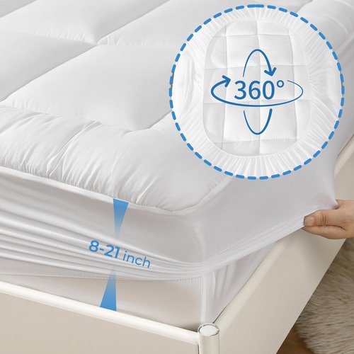 YUGYVOB Queen Mattress Topper -600GSM Extra Thick Cooling & Breathable Mattress Pad with Deep Pocket 8"-21" & Soft Down Alternative Filling, White