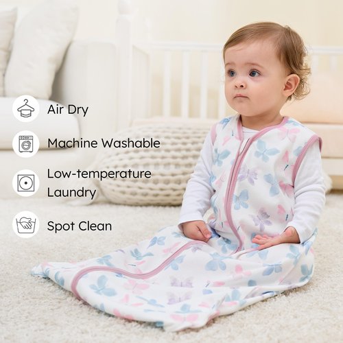 FIEMOL Baby Sleep Sack 6-12 months, 100% Cotton Sleep Sack for Newborn, Wearable Blanket Baby, 0.5 Tog Lightweight Double Zipper Sleeping Bag Butterfly 1 Pack