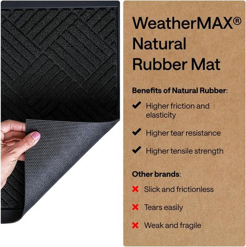 GORILLA GRIP Waterproof All-Season Doormat - Natural Rubber, Stain & Fade Resistant, 23x35, Black Diamond
