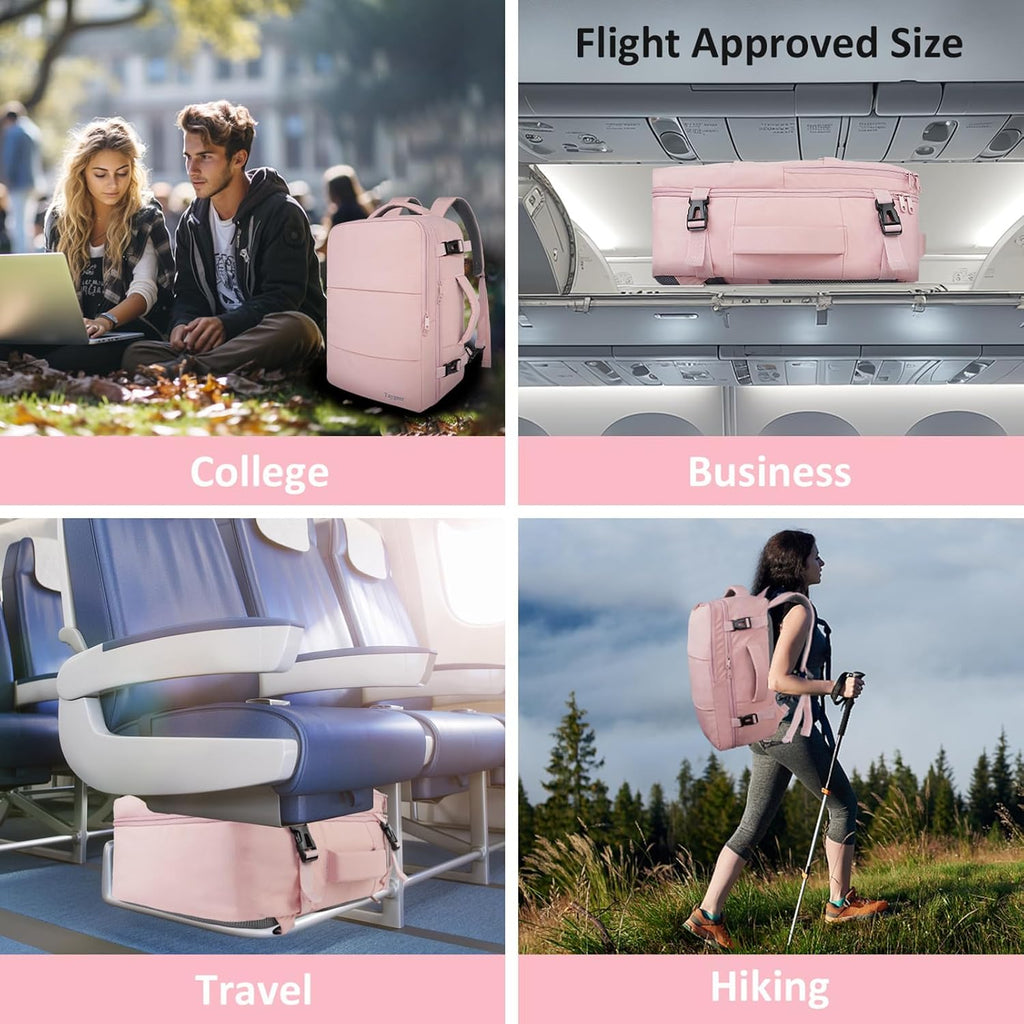 Taygeer Travel Backpack - TSA-Approved 15.6-Inch Laptop Bag with Water Bottle Pocket & Shoe Pouch | Pink