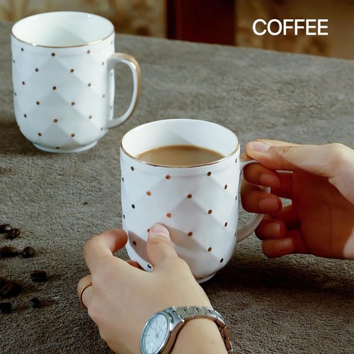 ASGDPGO 8-Piece Gold Dot Ceramic Royal Set for Home Use Wedding Gift with 6 Mugs Teapot and Tray for Afternoon Tea or Coffee，Gold Dot White