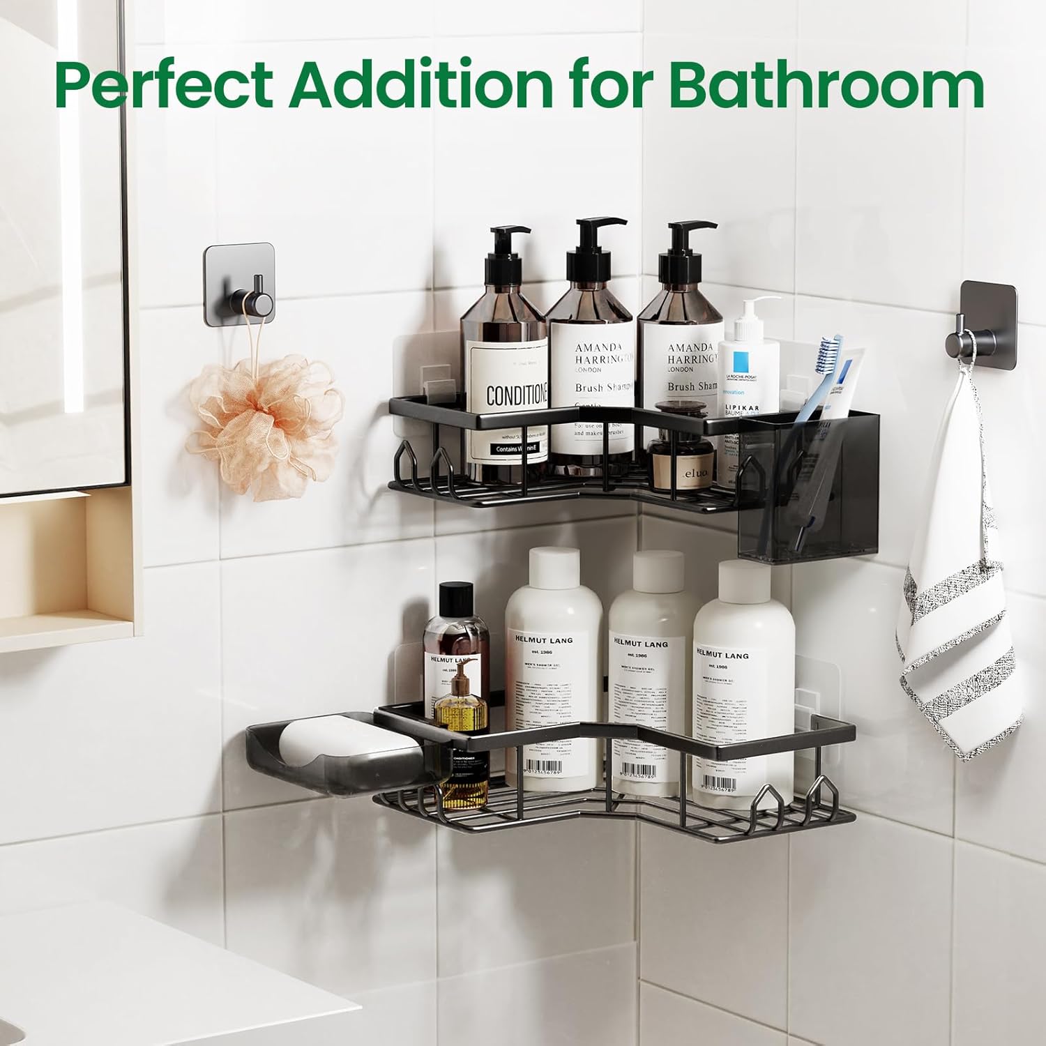 Skiennix Adhesive Shower Caddy - Rustproof Stainless Steel Corner Organizer | 4 Pack with Large Capacity