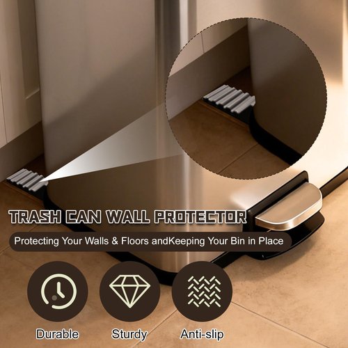 JTJEI 4Pcs Trash Can Wall Protector and Stop Moving Backward, Silicone Bumper Guards Accessories for Square & Round Garbage Bins, No-Drill Trash Can Bumper for Kitchen and Office Floor & Wall (Black)