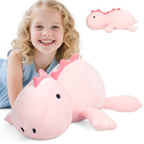 BESTVIVE 3.5lbs Weighted Dinosaur Plush 24 Inch,Pink Soft Stuffed Dino Weighted Plush Animal Dinosaur Throws Pillows