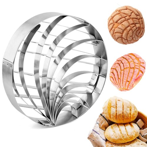 4inch Concha Cutter, Double Sided Bread Mold Stainless Steel DIY Cookie Cutter Concha Stamp for Baking Cookies(sliver)