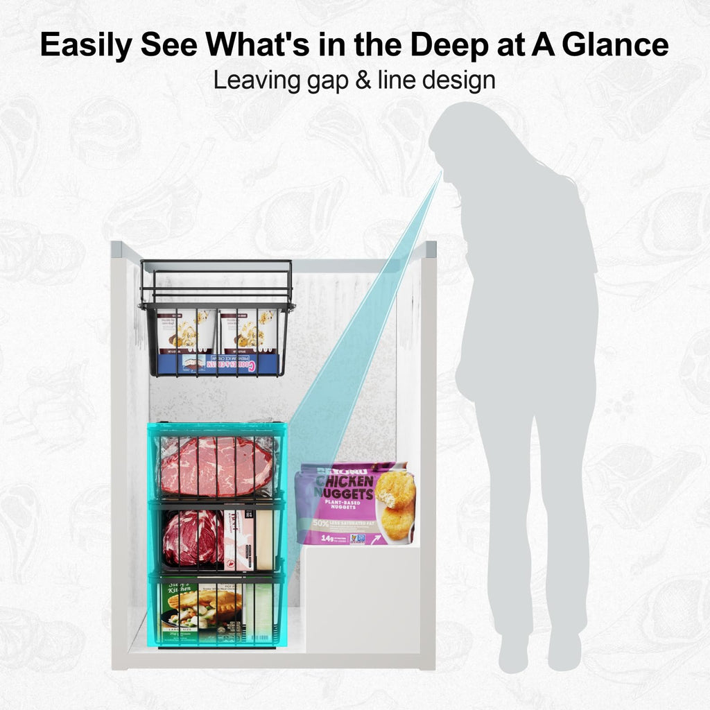 iSPECLE Chest Freezer Organizer Bins- 15.2" ~ 17.5" Freezer Baskets for Chest Freezer, Fit 5 Cu.Ft, Adjustable Hanging Baskets, 2 Pack Black