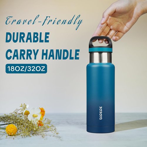 BJPKPK Insulated Water Bottle - 18oz Stainless Steel Flask with Handle | Double-Wall Vacuum Insulation, Indigo Black