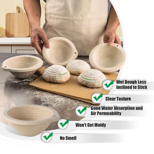 13cm/5inch Mini Sourdough Banneton Round Pulp Bread Proofing Basket Set 12 with Linen Liners Homemade Bread Baking Supplies