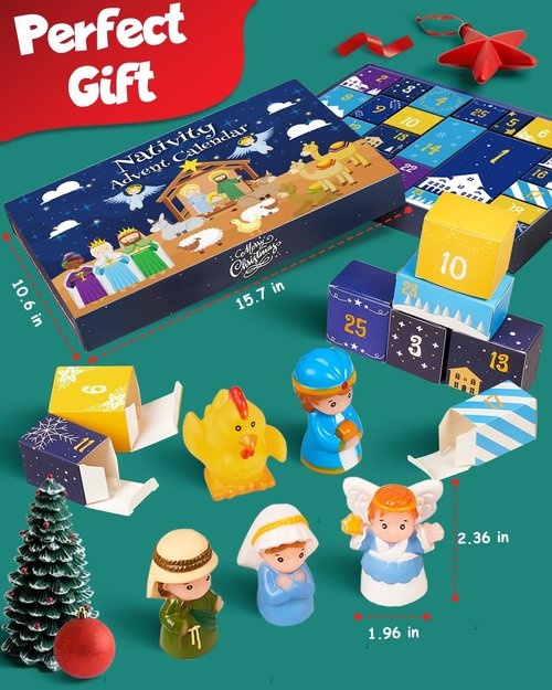 Nativity Advent Calendar 2025 - Christian Story Playset for Kids | 25-Piece Nativity Scene Set for Ages 1-6+