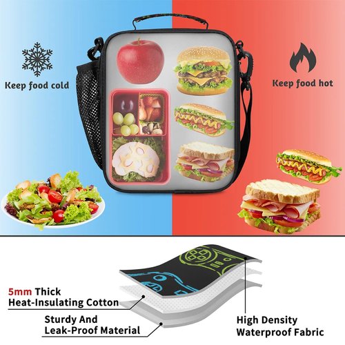 Bardic Lunch Box for Boys Girls - Reusable Insulated Lunch Bags for Kids - Video Game Large Capacity Cooler Back to School Lunch Thermal Meal Tote Kit