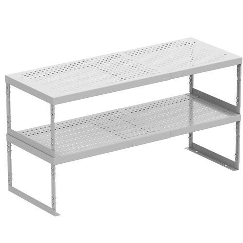 Asiingkel Stackable Expandable Metal Shelf Organizer - Adjustable Wire Storage Rack with Holes for Kitchen, Bathroom, Cabinet, Office - Space Saving, Durable & Sturdy Design（2PACKS/Medium/White