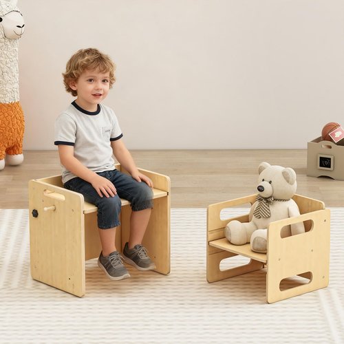 Acenova Montessori Weaning Table and Chair Set, Wooden Weaning Toddler Kids Table with Hook for Toddlers, Montessori Furniture for Reading, Snacks, Play, Learning & Activity Time Kids Toddler Desk