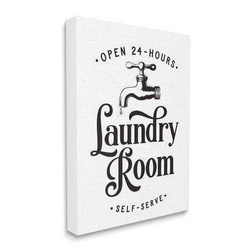 Stupell Industries Self-Serve Laundry Room Sign Vintage Faucette Drip, Designed by Lettered and Lined Canvas Wall Art, White