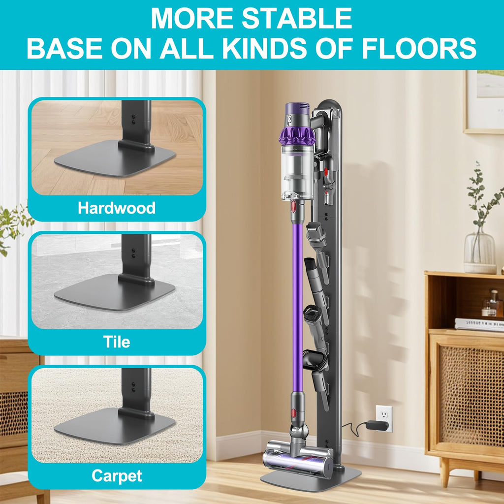 SIOMK Vacuum Stand for Dyson Gen5 V15 V12 V11 V10 V8 V7 V6, No-Drill Standing Dock with Conceal Cables & Space-Saving Design, Stable Metal Organizer for Cordless Cleaner & Attachments, Easy Assembly