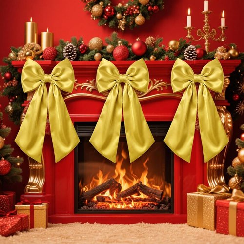 Gold Satin Bows by [Brand Name] - 3 Pcs 2 FT Large Decorative Wall Accents for Weddings & Parties
