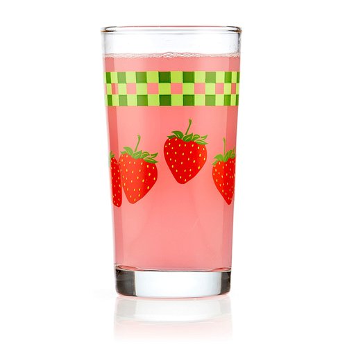 Libbey Vintage Juice Drinking Glasses Set of 4, Colorful, Retro Fruit Design Glass Cups Set, Dishwasher Safe Water Glasses Set for Everyday Beverages