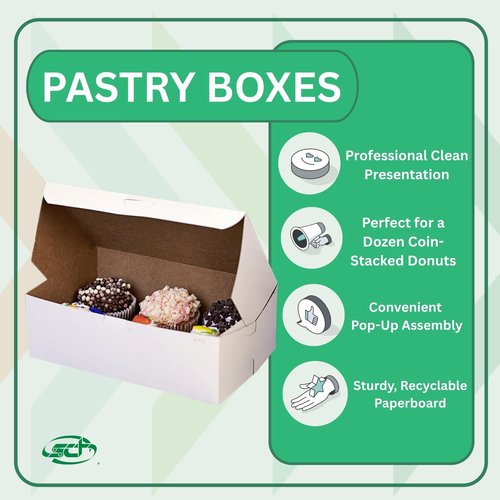 SCT white one-piece non-window bakery boxes, 10.75 x 6.75 x 3.63, white, paper, 250/carton