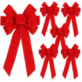 Yuubin 6 Pcs Red Christmas Bows Outdoor Decorations,12”x20” Large Velvet Wreath Bow with Glitter String Gold Edge for Xmas Tree Topper Home Front Door Decor