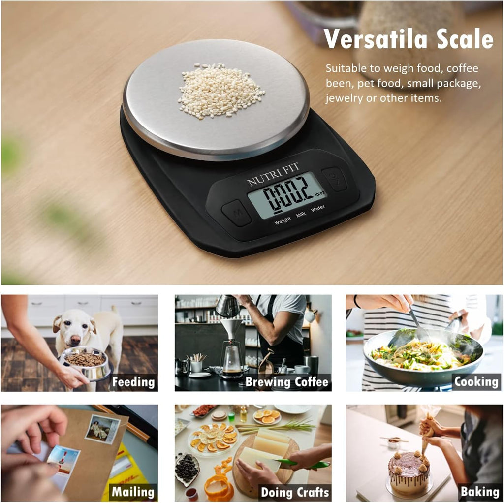 NUTRI FIT Digital Food Scale - Accurate Weight Measurement in Grams & OZ | Stainless Steel, Black