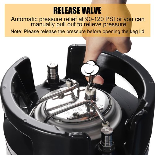 Hgkeke New 2.5 Gallon Ball Lock Keg, 304SS Corny Keg Cornelius Keg with Dual Rubber Handles & Rubber Bottom -Portable Beer Keg with 2 Keg Lid Gaskets - Ideal for Homebrew Party Beer&Beverage Disperse