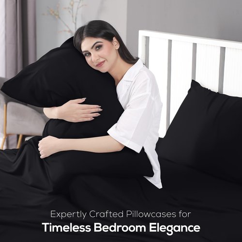 Utopia Jersey Knit 4-Piece Queen Sheet Set Cotton Sheets Soft, Stretchy T-Shirt Fabric (Queen, Black)