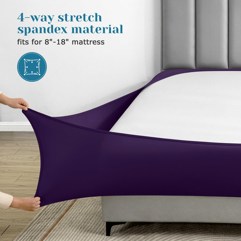 BYSURE 6 Pieces Non-Slip Super Soft Bed Sheet Set(Queen, Purple), Wrinkle-Free and T-Shirt-Like Spandex Blend Sheets with 18-inch Deep Pocket, 4-Way Soft Stretch Bed Sheets
