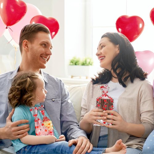 Biubee Valentine Cellophane Bags - 160 Pcs Clear Treat Bags with 4 Assorted Styles & Twist Ties