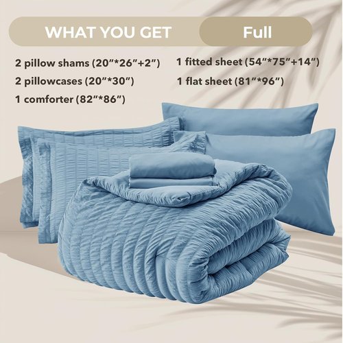 HYMOKEGE Comforter Set - Luxury 7-Piece All-Season Bedding in Mineral Blue | Full Size with Sheets & Pillowcases