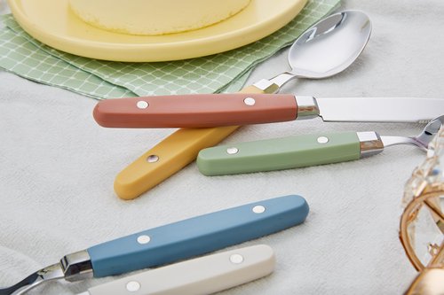 ANNOVA Silverware Set, Retro/Rivet Colorful Stainless Steel Tableware Kitchen Flatware Set Utensils, Includes Dinner Knives, Forks, Spoons, Salad Forks & Dessert Spoons (Morandi Mix, 20 Pieces)