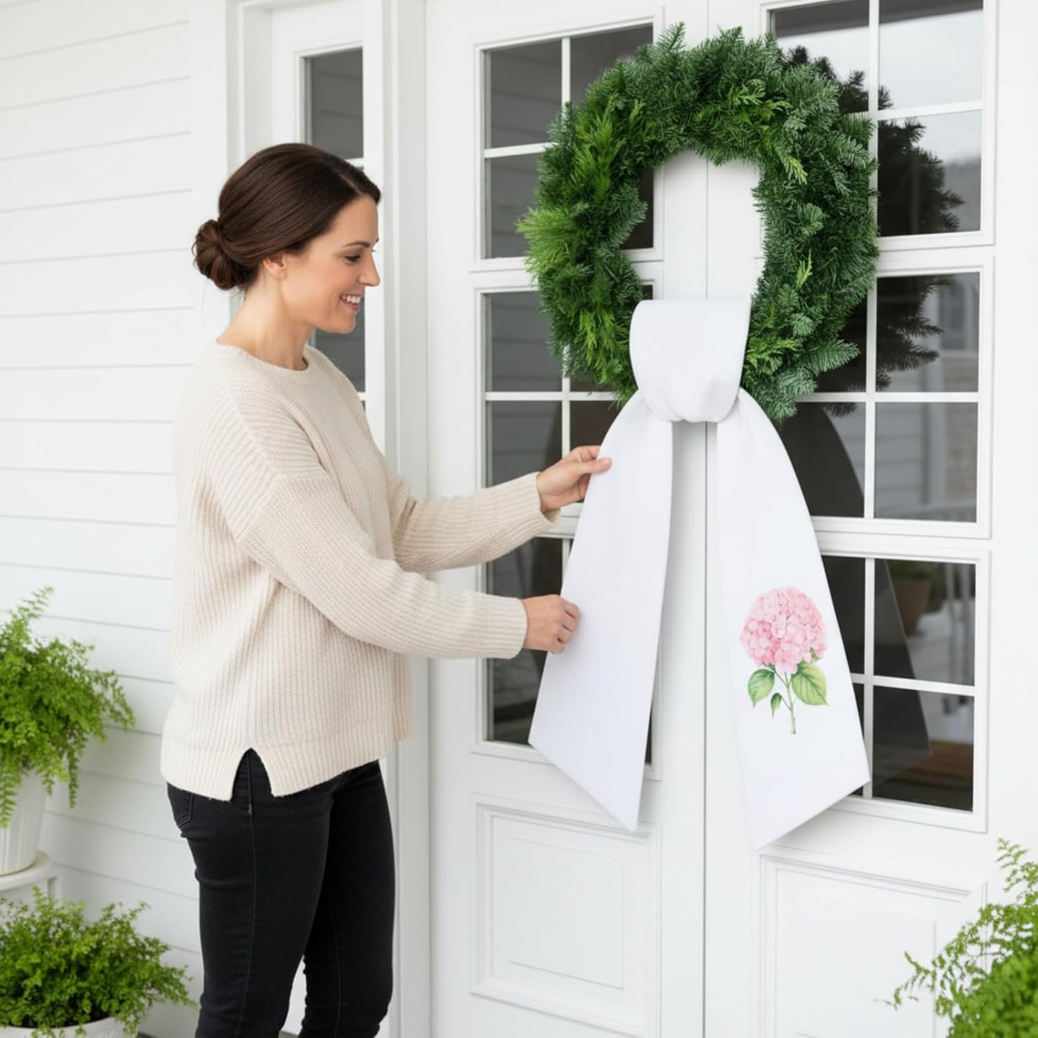 VitalCozy Pink Hydrangea Wreath - Elegant Satin Sash for Front Door | Perfect for Indoor/Outdoor Decor