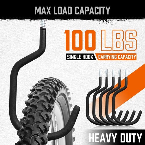 HORUSDY Heavy Duty Bike Hooks - 6 Pack, 7.5 Inches, 100LBS Capacity for Garage Wall & Ceiling Storage