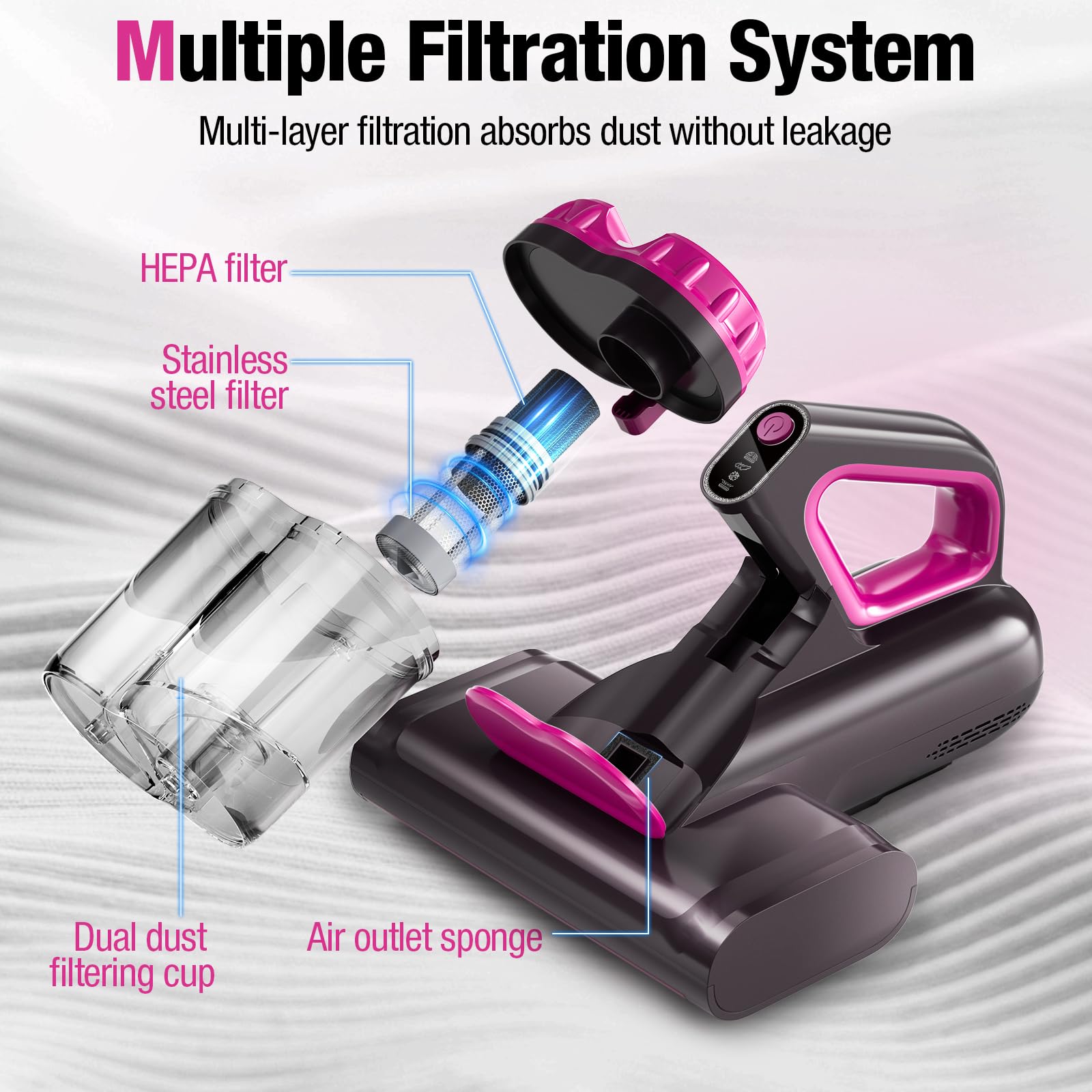 BYHUME Mattress Vacuum Cleaner, 17Kpa 650W Bed Vacuum Cleaner, 273nm UV-C Light & Ultrasonic 145°F Heating, 80000 RPM/Min Brushroll Rotation, Wide Suction Port for Pillows Cribs Sofa, Black Corded