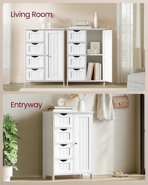 VASAGLE Storage Cabinet with Drawers, Freestanding Floor Cabinet with Door, 13.8 x 25.6 x 35.4 Inches, Adjustable Shelf, for Bathroom, Living Room, Kitchen, Cloud White ULHC042WH01S