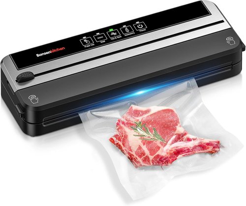 Bonsenkitchen Vacuum Sealer Machine - Multifunctional Food Sealer for Sous Vide & Meal Prep | Silver-Black, Includes 5 Pre-Cut Bags